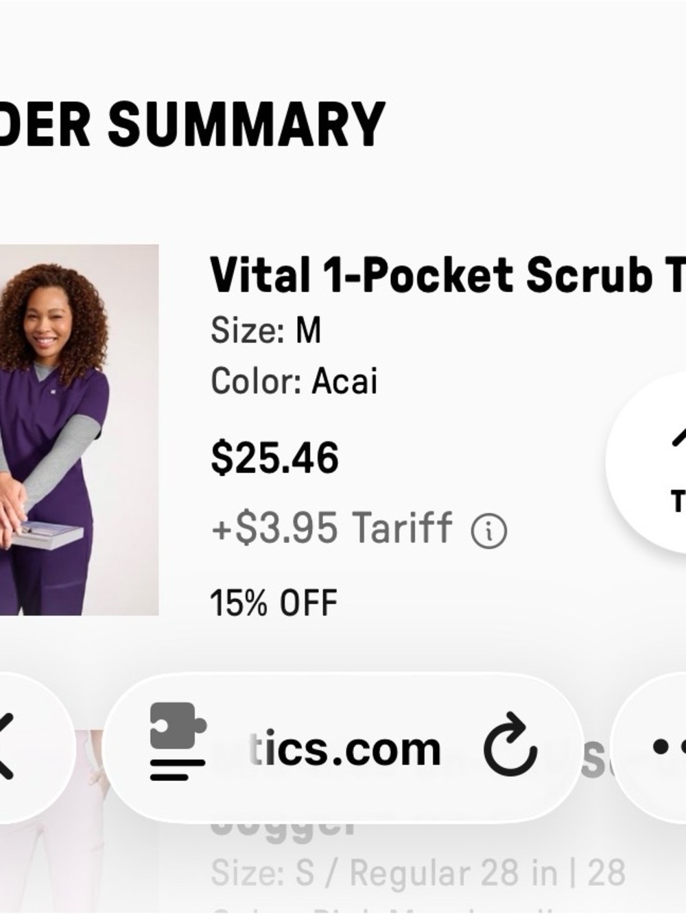 Fabletics Vital 1-Pocket Scrub Top and high rise on call jogger in Acai Purple